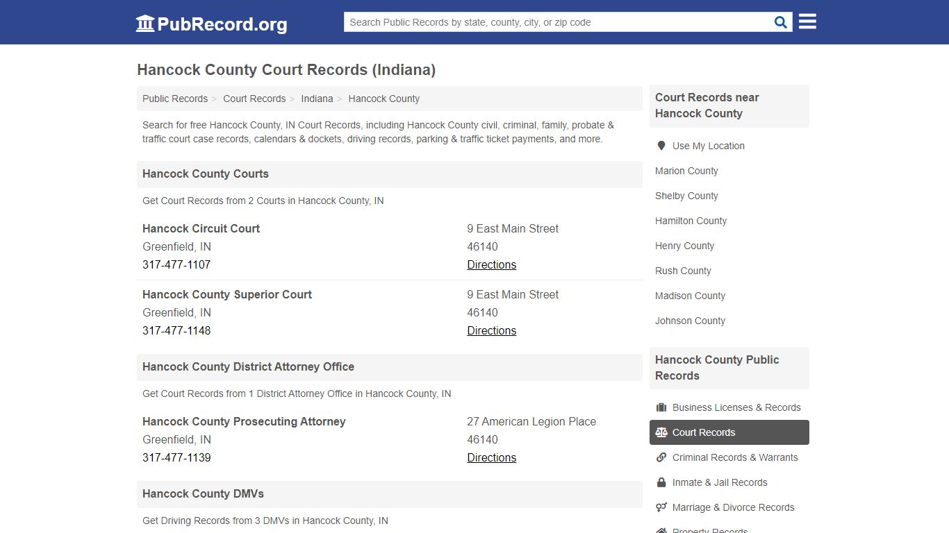 Free Hancock County Court Records (Indiana Court Records) - PubRecord.org