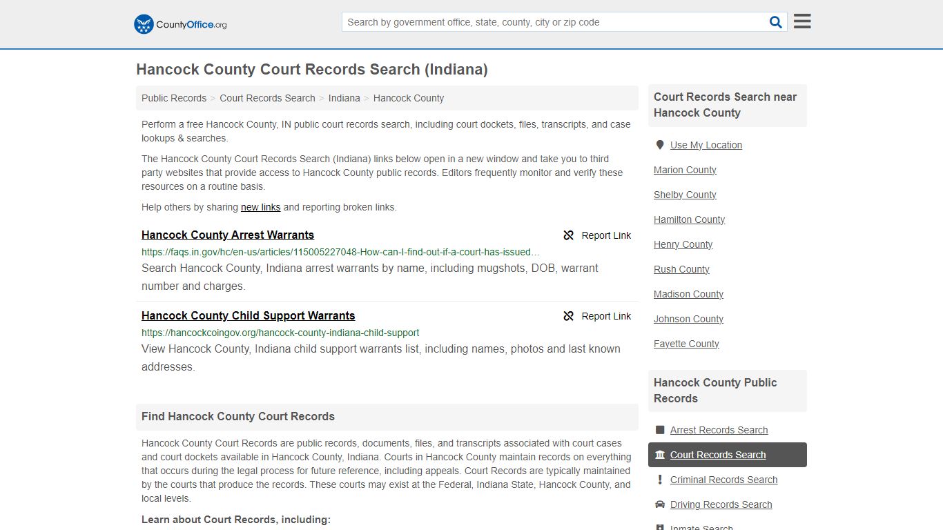 Hancock County Court Records Search (Indiana) - County Office